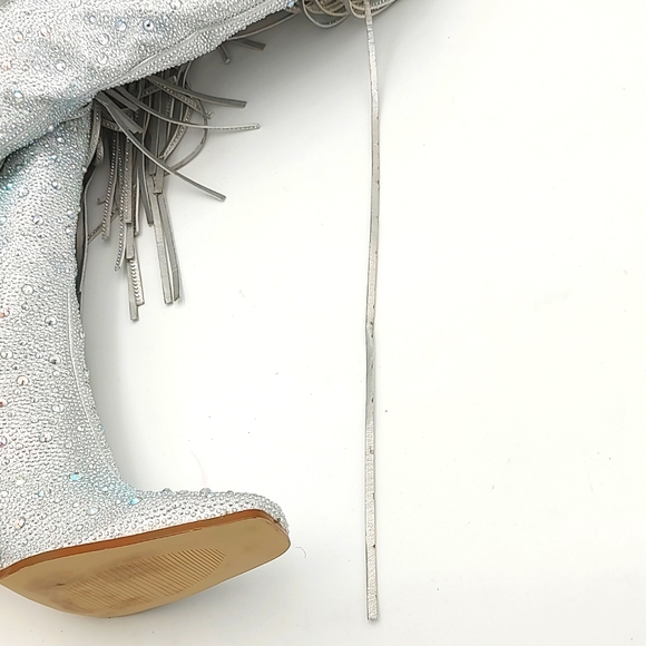 Women's Silver Fringe Rhinestone Cowboy Boots Silver 7 - Picture 13 of 16